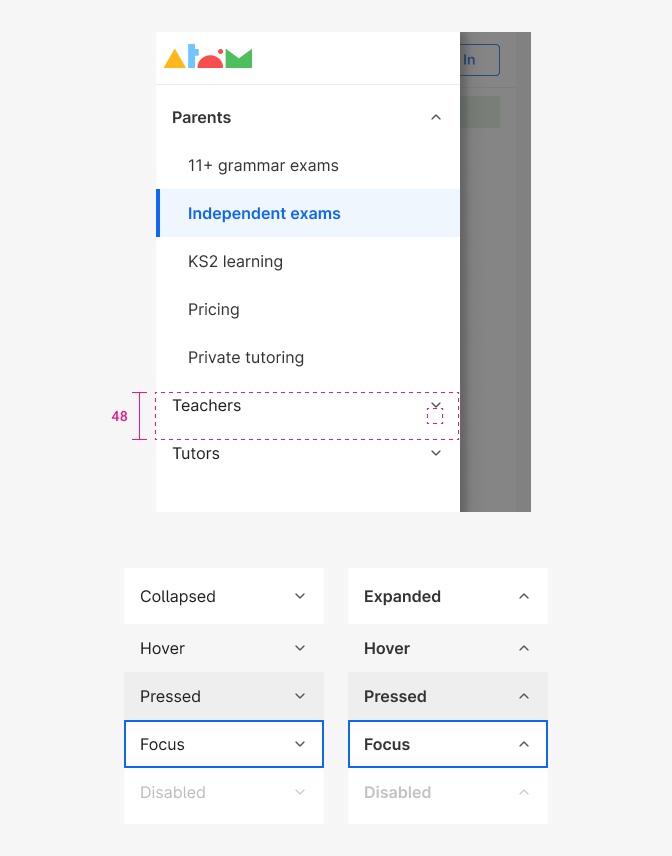 Drawer accordion menu